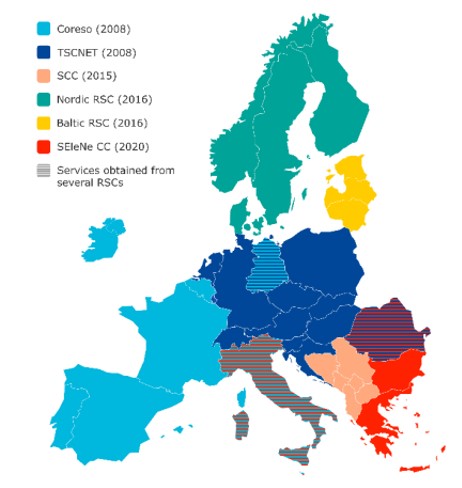 Regional coordination centres of the European power transmission network