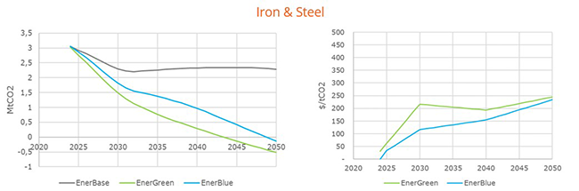 emissions and average abatement cost for iron and steel