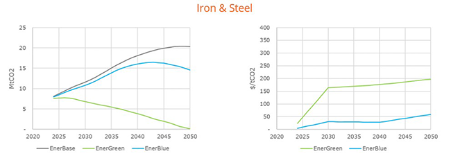 emissions and average abatement cost for steel and iron